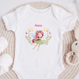 Personalized Watercolor Fairy Baby Girl Bodysuit  T Shirt