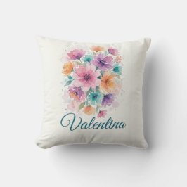 Personalized Watercolor Floral Bouquet Name Throw  Kudde