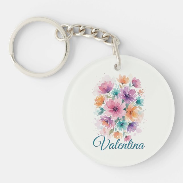 Personalized Watercolor Floral Name Keychain (Framsidan)