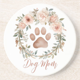 Personalized Watercolor Floral Paw Print Dog Mom Underlägg
