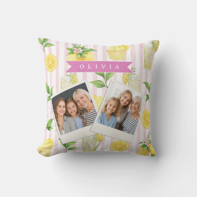Personalized Watercolor Lemonade Cupcake Stripe Kudde (Framsida)