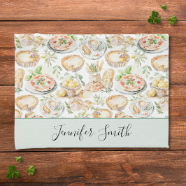 Personalized Watercolor Mediterranean Food Pattern Kökshandduk