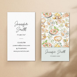 Personalized Watercolor Mediterranean Food Pattern Visitkort
