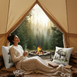 Personalized Watercolor Moose Lodge Life Kudde