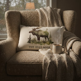 Personalized Watercolor Moose The Cozy Nook Cotton Lumbarkudde