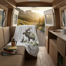 Personalized Watercolor Moose Travel Fleecefilt