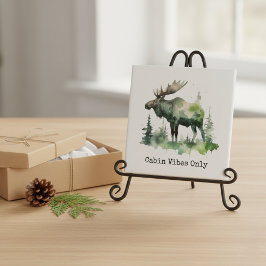 Personalized Watercolor Mossy Moose Forest Kakelplatta