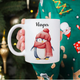 Personalized Watercolor Penguin Christmas Mug Kaffemugg