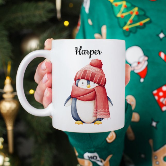 Personalized Watercolor Penguin Christmas Mug Kaffemugg (Skapare uppladdad)