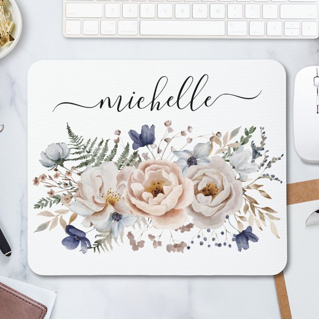 Personalized Watercolor Pretty Beige Blue Floral  Musmatta (In situ)