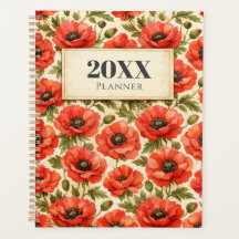 Personalized Watercolor Red poppies Planner