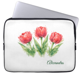 Personalized Watercolor Red Tulips Laptop Fodral