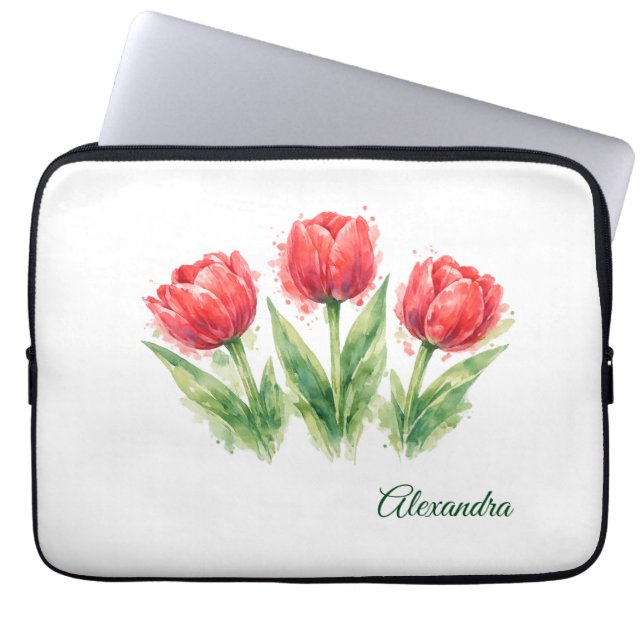 Personalized Watercolor Red Tulips  Laptop Fodral (Framsidan)