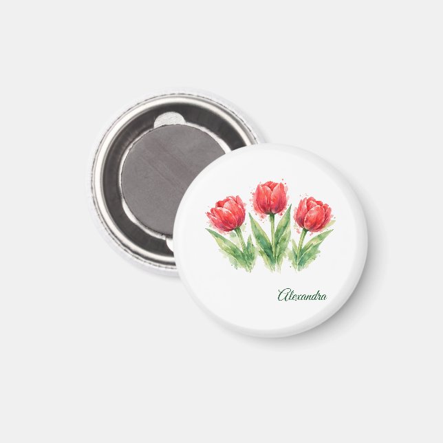 Personalized Watercolor Red Tulips Magnet (Front/Back)