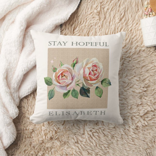 Personalized watercolor roses motivational  kudde (Filt)