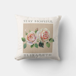 Personalized watercolor roses motivational kudde