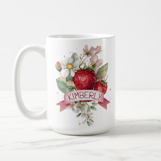 Personalized Watercolor Strawberry Kaffemugg (Vänster)