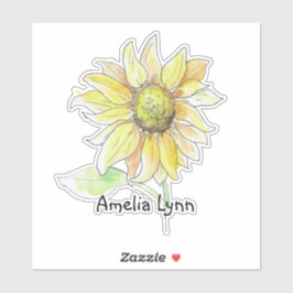 Personalized Watercolor Sunflower Klistermärken