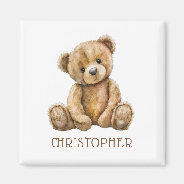 Personalized Watercolor Teddy Bear Name Magnet (Framsidan)