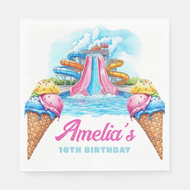 Personalized Waterpark Party Birthday Pappersservett (Framsidan)