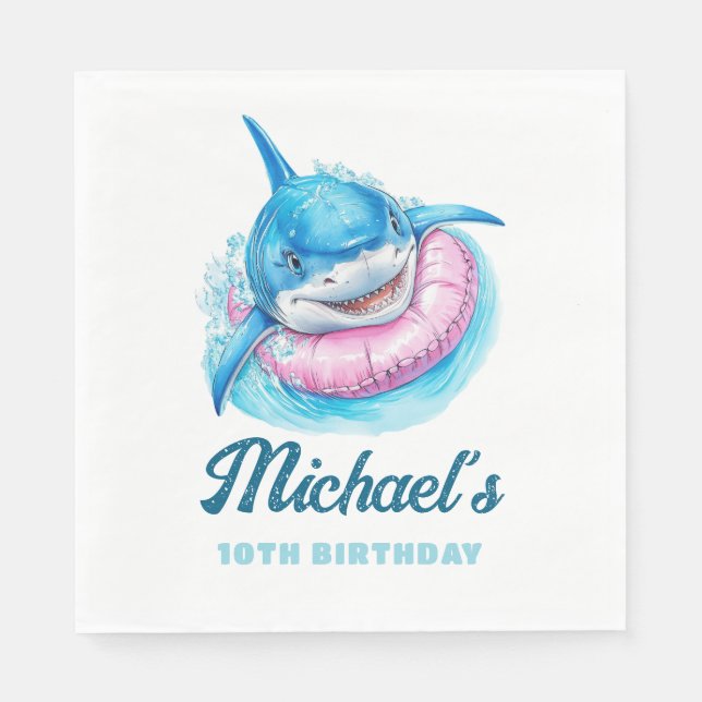 Personalized Waterpark Shark Pool Party Birthday Pappersservett (Framsidan)