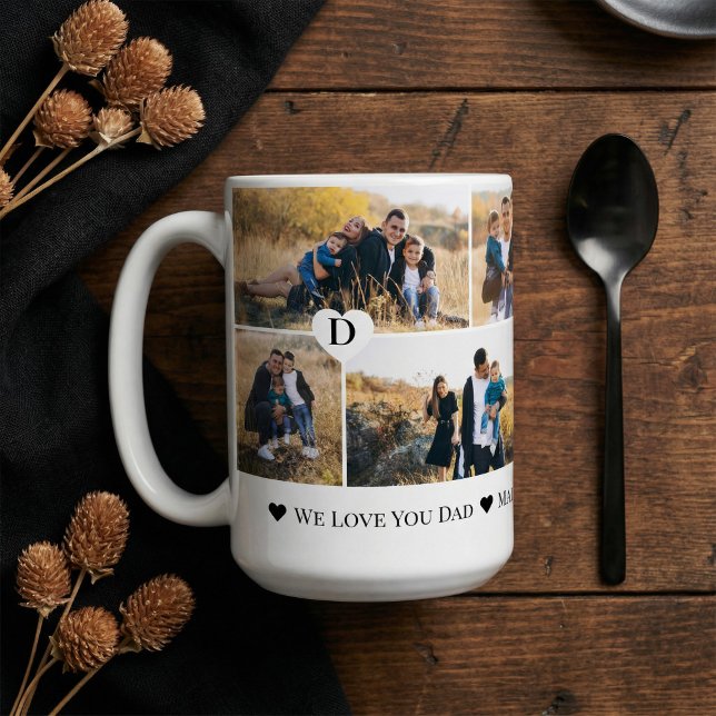 Personalized We Love You Dad Heart Photo Collage Kaffemugg (Personalized We Love You Dad Heart Photo Collage Coffee Mug)