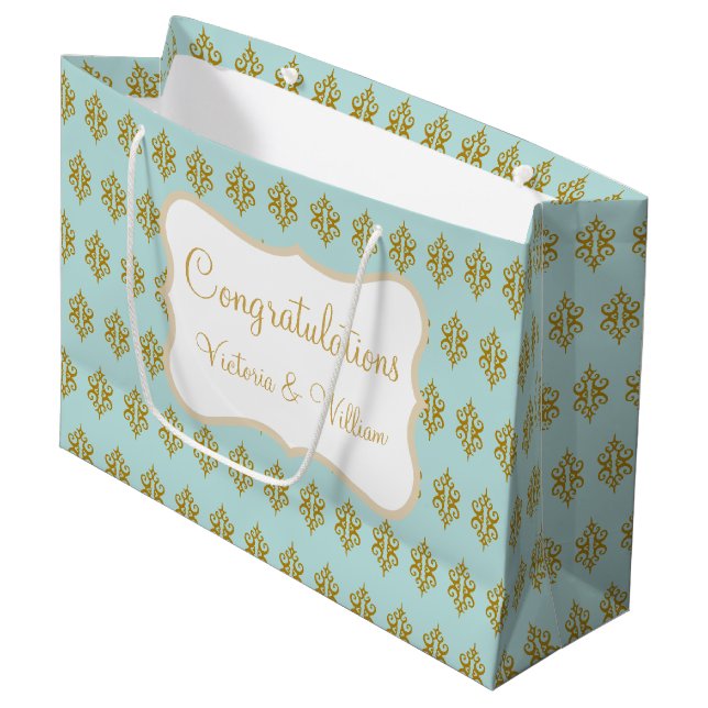Personalized Wedding Aqua Lace Gift Bag (Framsidan Vinklad)