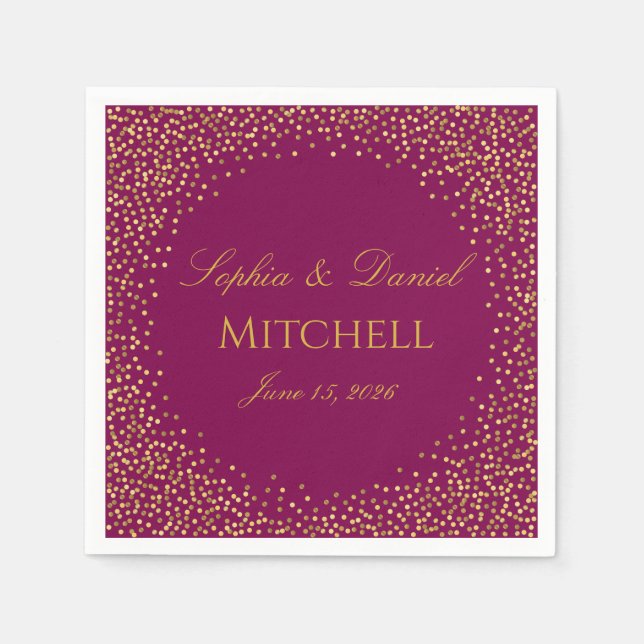 Personalized Wedding Custom Color & Gold Confetti Pappersservett (Framsidan)