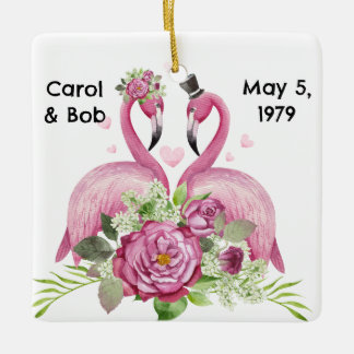 Personalized Wedding Flamingos Couples Julgransprydnad Keramik