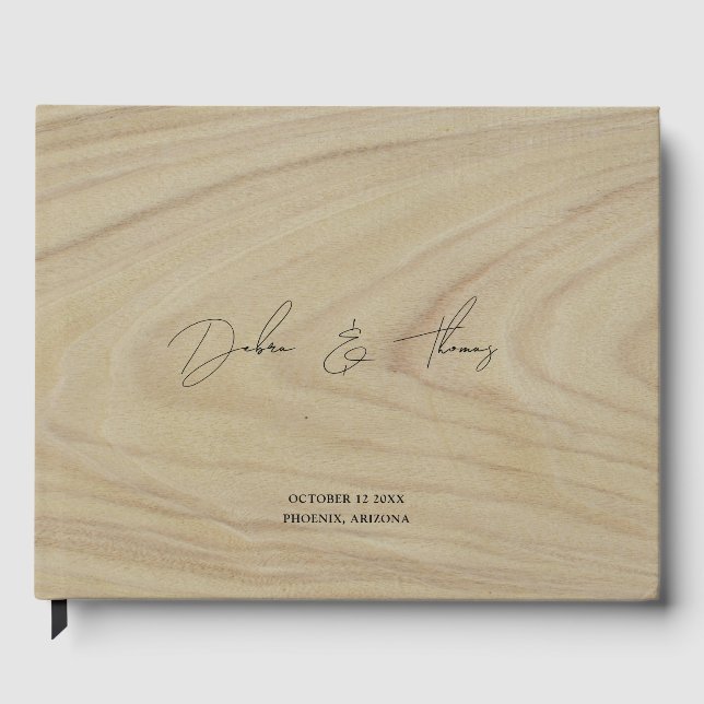 Personalized Wedding Modern Minimalist Faux Wood Gästböcker (Framsida)