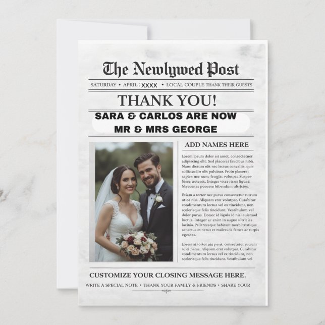 Personalized Wedding Newspaper Poster | Newlywed Inbjudningar (Framsida)