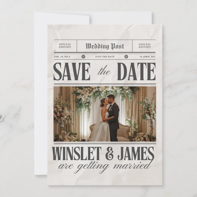 Personalized Wedding Newspaper Poster | Newlywed  Inbjudningar (Framsida)