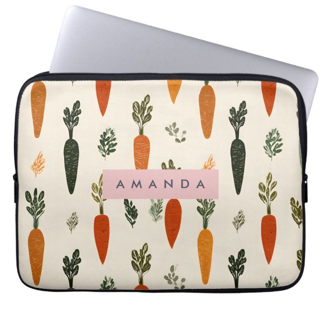 Personalized Whimsical Carrot Patch Rustic Laptop Fodral (Framsidan)