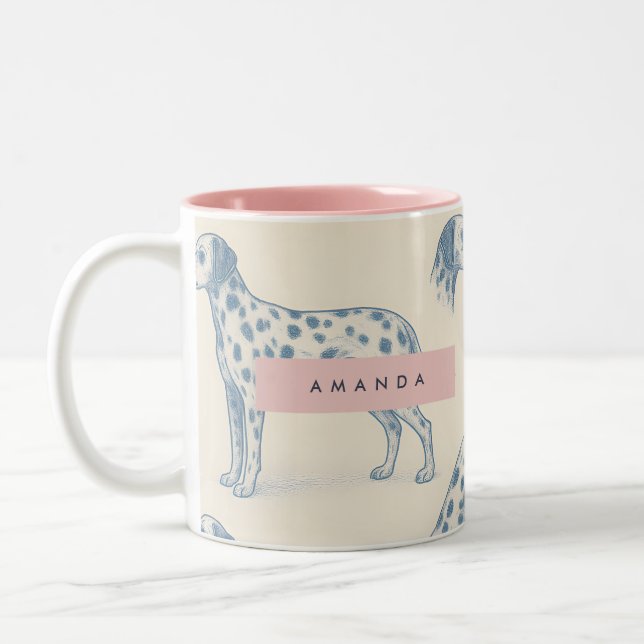Personalized Whimsical Charming Dalmatian Pattern Två-Tonad Mugg (Vänster)