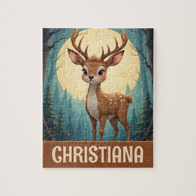 Personalized Whimsical Deer in Forest Pussel (Vertikal)