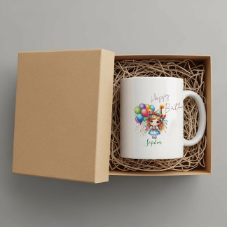 Personalized whimsical doll birthday mug kaffemugg