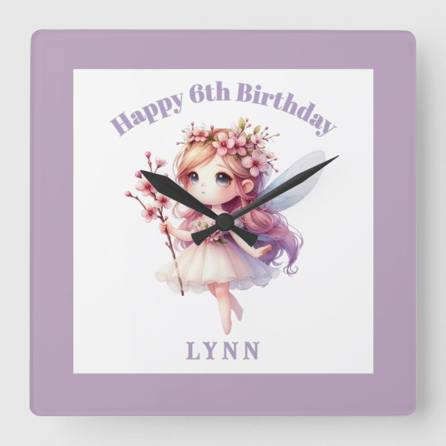 Personalized Whimsical Floral Fairy  Fyrkantig Klocka (Framsida)