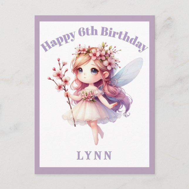 Personalized Whimsical Floral Fairy  Helg Vykort (Framsida)