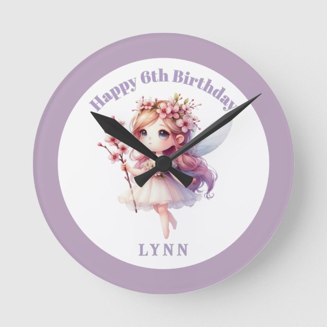 Personalized Whimsical Floral Fairy  Rund Klocka (Framsida)