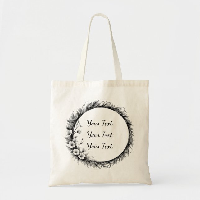 Personalized Whimsical Floral Wreath Tote Tygkasse (Framsidan)