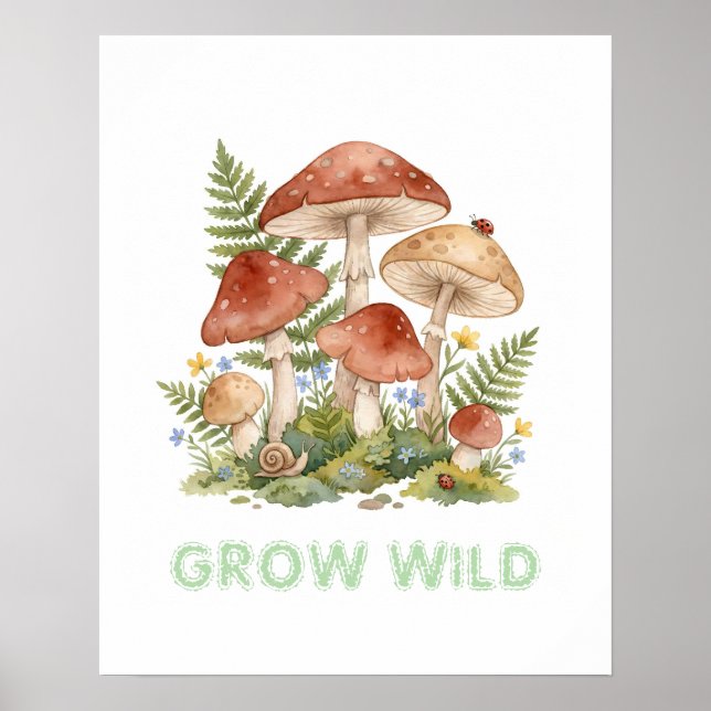 Personalized Whimsical Mushroom Woodland Nursery Poster (Framsidan)