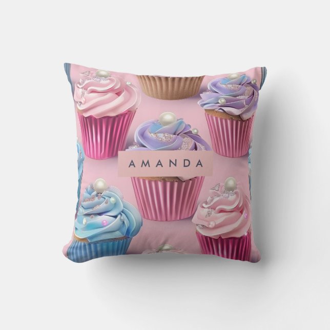 Personalized Whimsical Pastel Cupcake Dreams Kudde (Framsida)