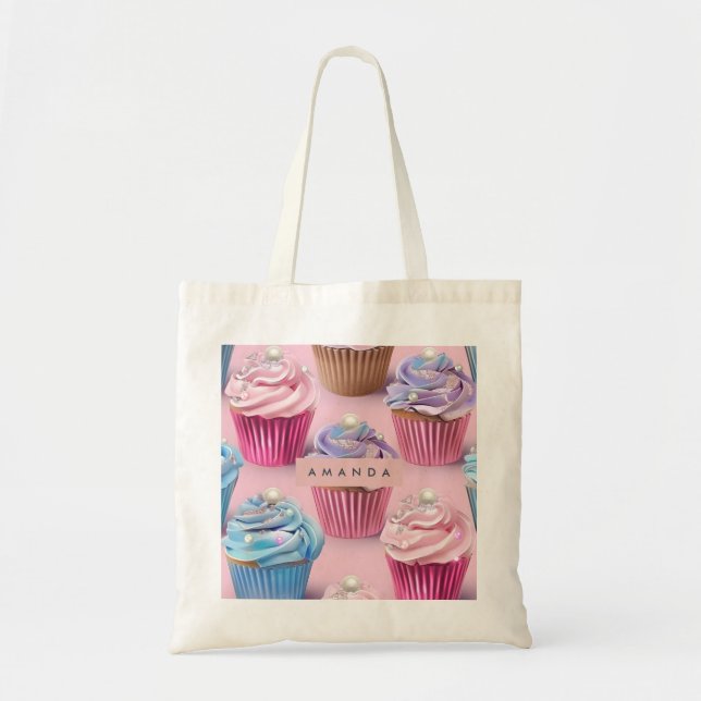 Personalized Whimsical Pastel Cupcake Dreams Tygkasse (Framsidan)
