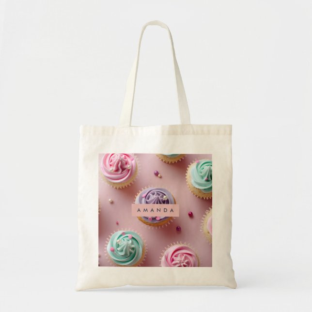 Personalized Whimsical Pastel Cupcake Swirl Tygkasse (Framsidan)