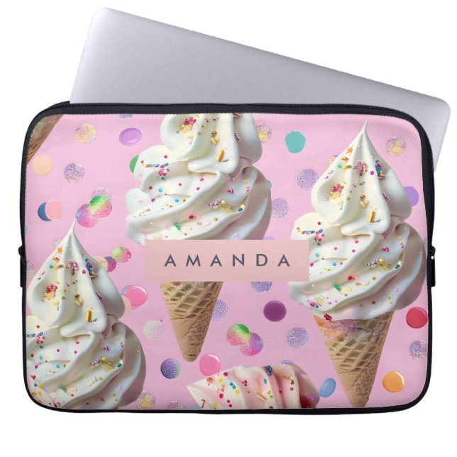 Personalized  Whimsical Pastel Ice Cream Dream  Laptop Fodral (Framsidan)