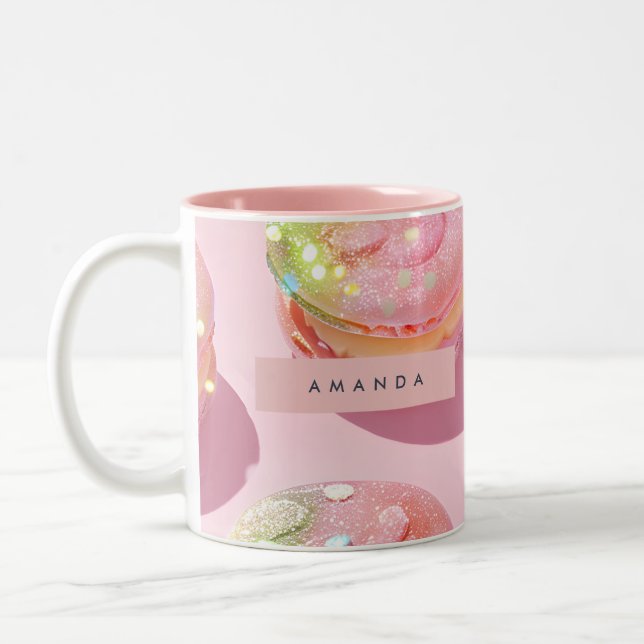 Personalized Whimsical Pastel Macaron Sparkle Två-Tonad Mugg (Vänster)