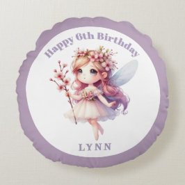 Personalized Whimsical Purple Floral Fairy  Rund Kudde