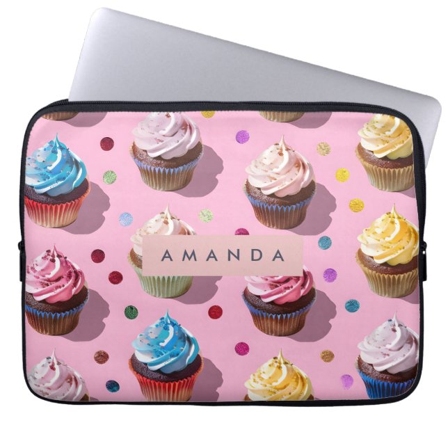 Personalized Whimsical Rainbow Cupcake Confetti Laptop Fodral (Framsidan)