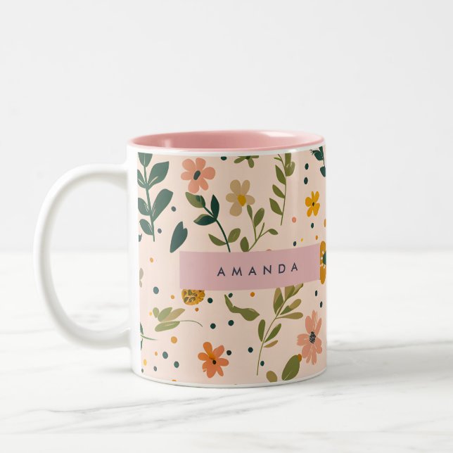 Personalized Whimsical Wildflower Meadow Två-Tonad Mugg (Vänster)