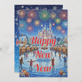 Personalized Whimsical Winter Fireworks greeting Julkort